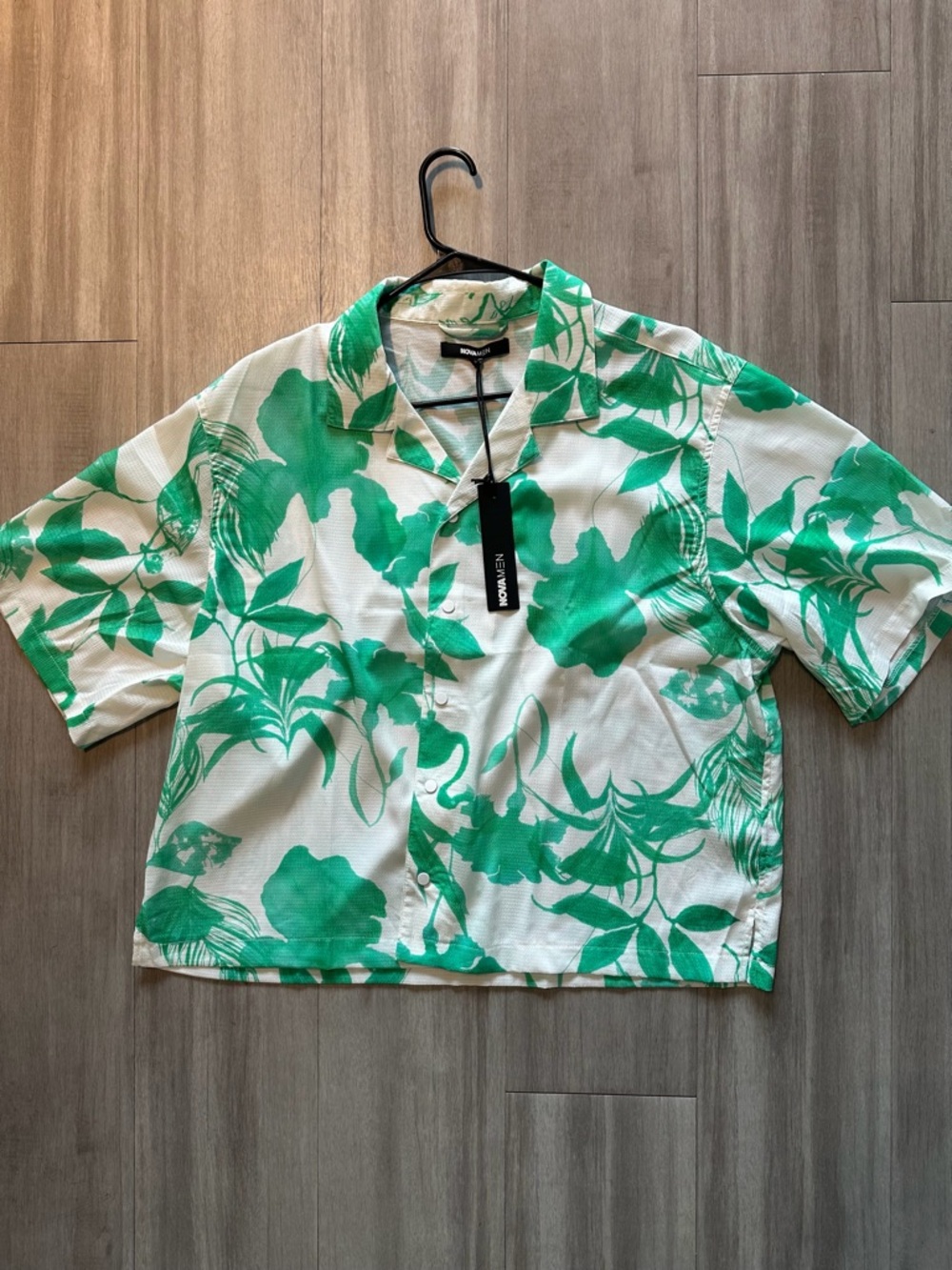 Green Floral Print Short-Sleeve Shirt (XL)
